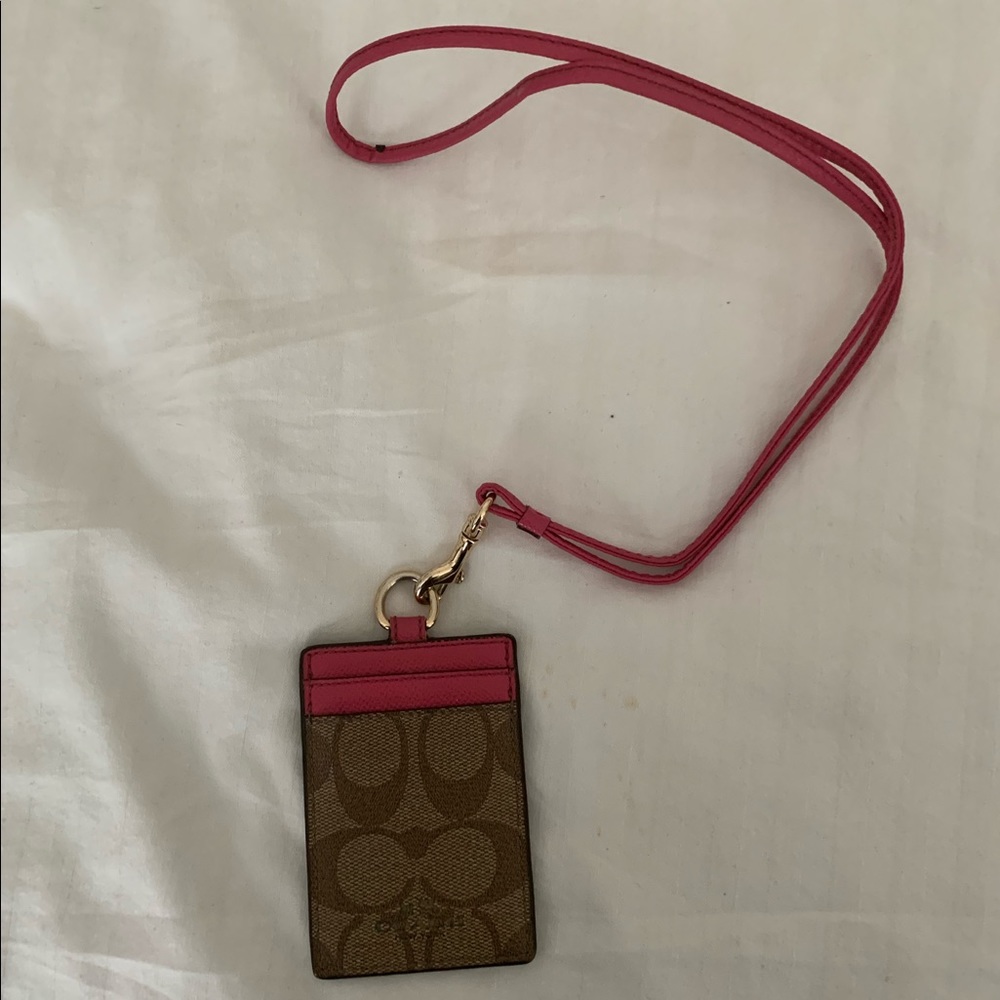 Leather coach lanyard and card holder